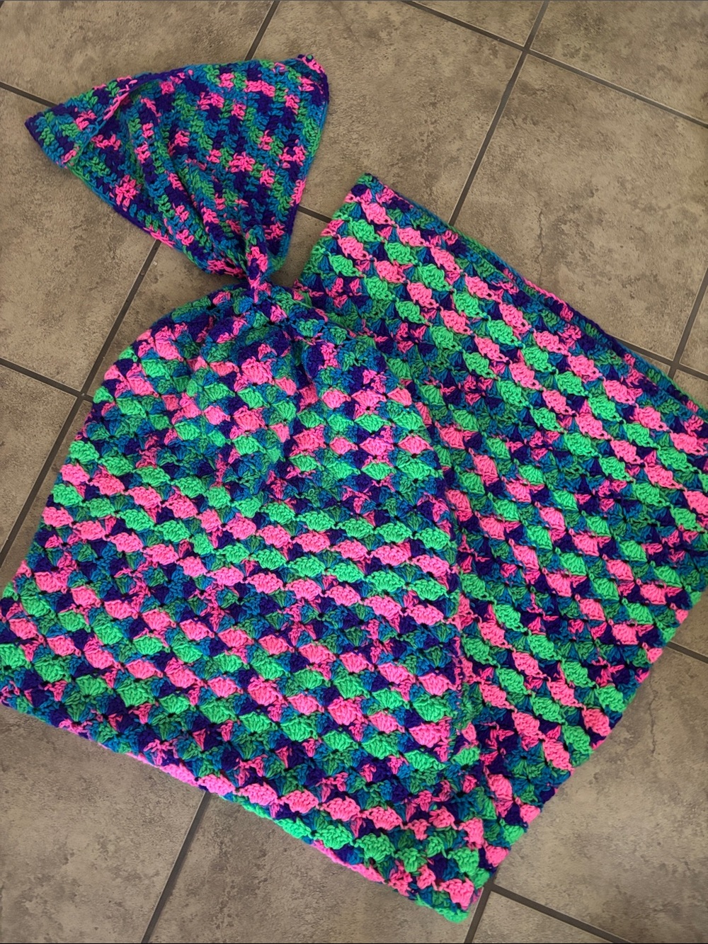 Pink, purple, green Crochet Mermaid Tail Blanket